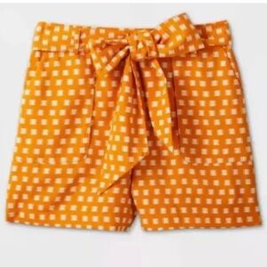 A new day Orange Square Print Belted Shorts Sz S